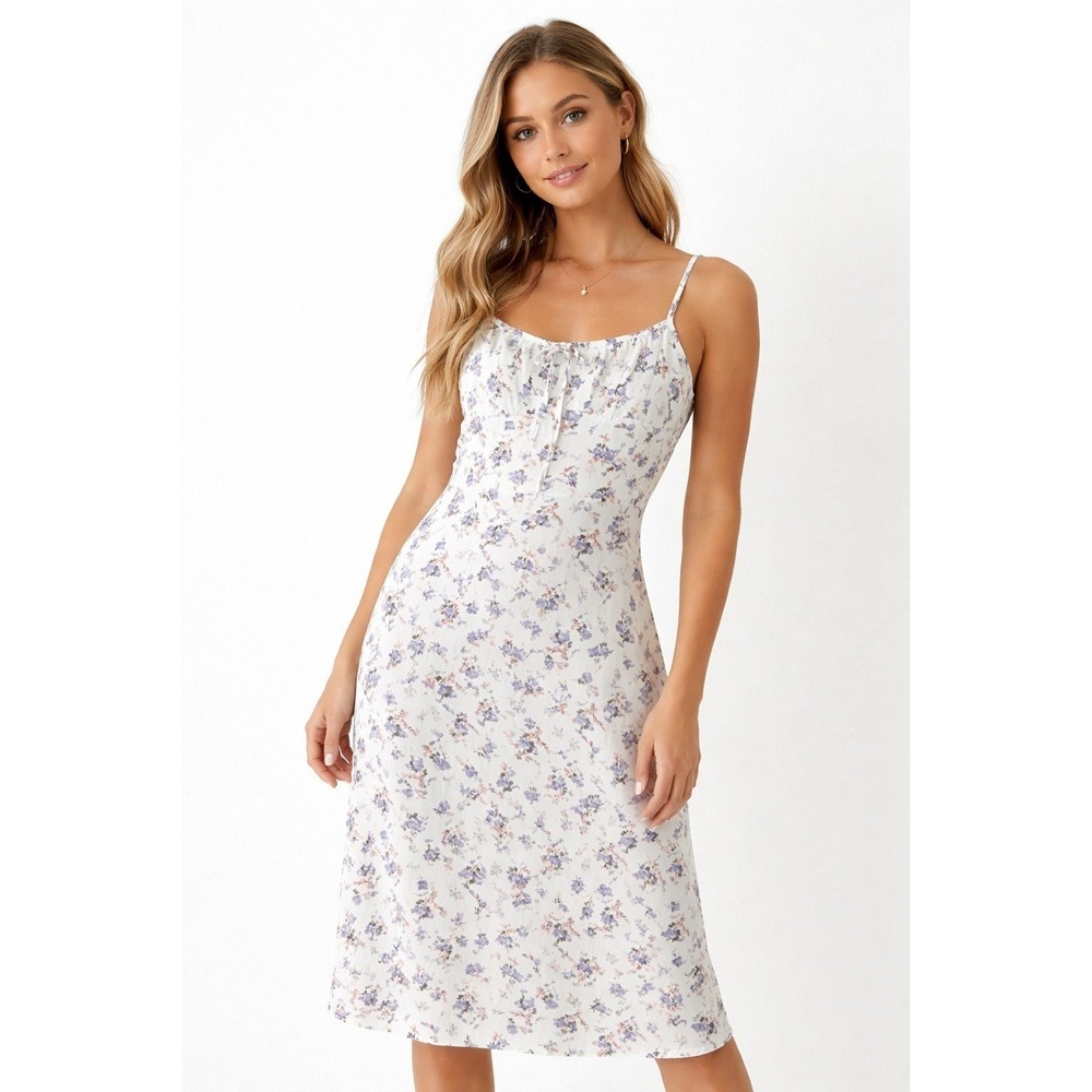 Prairie Milkmaid Floral Print Midi Summer Dress Size Medium - Picture 1 of 8
